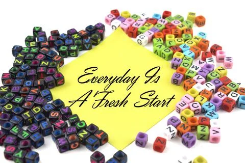Selective focus image of scattered word with Everyday Is A Fresh Start wordin Stock Photos