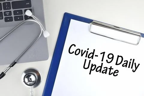 Selective focus image stethoscope and laptop with Covid-19 wording. Medical c Stock Photos