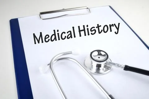 Selective focus image stethoscope with Medical History wording. Medical conce Stock Photos