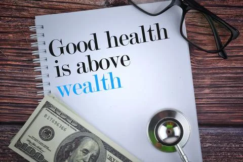 Selective focus image of stethoscope,spectacles,bank note and note book with  Stock Photos