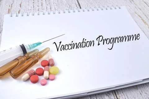 Selective focus image of syringe for injection and medicine with Vaccination  Stock Photos