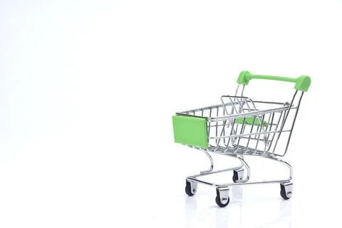 Selective focus image of trolley cart isolated in white background with copy  Stock Photos