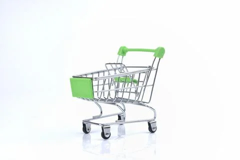 Selective focus image of trolley cart isolated in white background with copy  Stock Photos