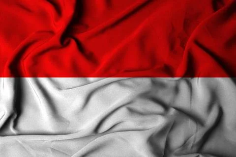 Selective focus of Indonesian flag, with waving fabric texture. Stock Illustration