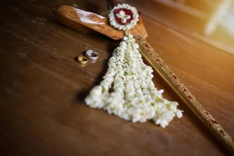 Selective focus on indonesian wedding attributes such as groom's dagger Stock Photos