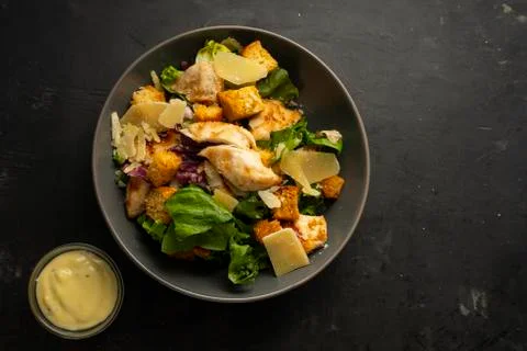 Selective focus, Italian Caesar salad with chicken Stock Photos