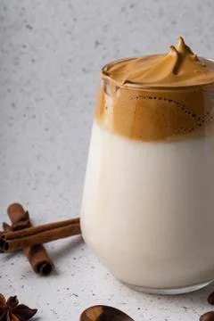 Selective focus, Korean drink, dalgona coffee Stock Photos