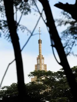Selective focus on the lightening rod setup of a tower Stock Photos