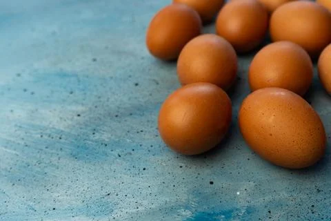 Selective focus, lots of chicken brown eggs Stock Photos