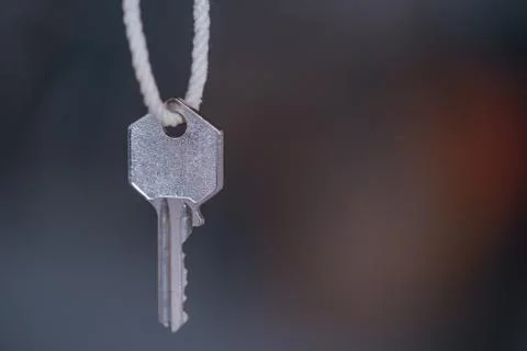 Selective focus macro shot of padlock silver key Stock Photos