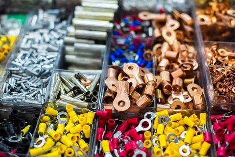 Selective focus to many electronic and electric device connector. Stock Photos