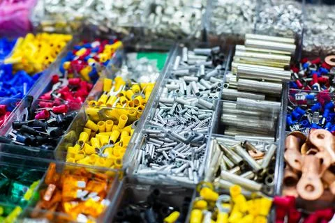 Selective focus to many electronic and electric device connector. Stock Photos