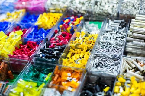 Selective focus to many electronic and electric device connector. Stock Photos