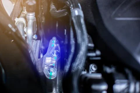 Selective focus to marker paint on nut or connection for validate checking in Stock Photos