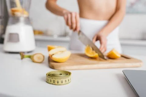 Selective focus measuring tape scales Stock Photos