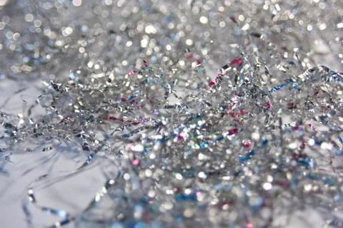 Selective focus on metallic silver stripes for decorations Stock Photos