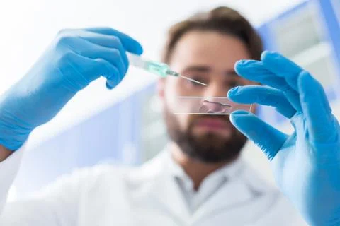 Selective focus of a microscope slide Stock Photos