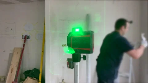 Selective focus. Modern construction laser level  on construction site Stock Footage 155226077