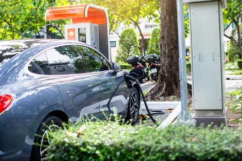 Selective focus to A modern electrical fast charger for the electrical or h.. Stock Photos