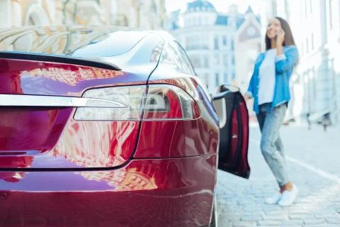 Selective focus of a modern electro car Stock Photos
