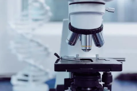 Selective focus of a modern microscope Stock Photos