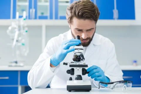 Selective focus of a modern microscope 스톡 사진