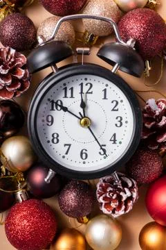Selective focus. new year's clock with hands at ten to twelve Stock Photos
