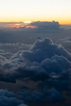 Selective focus, night sky, fluffy clouds Foto stock
