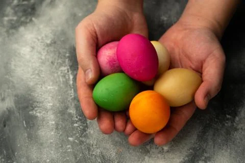 Selective focus. Painted chicken eggs Stock Photos