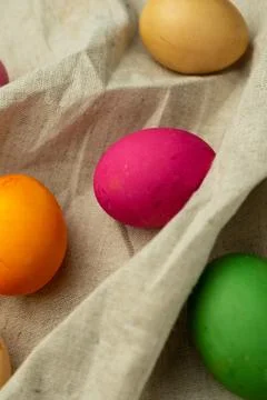 Selective focus. Painted chicken eggs Stock Photos