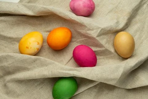 Selective focus. Painted chicken eggs Stock Photos