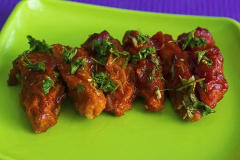 Selective focus of pan fried chicken momo. Stock Photos