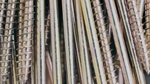 Selective focus. Parts of carpentry screws with cross head close up. Stock-Footage 168006989