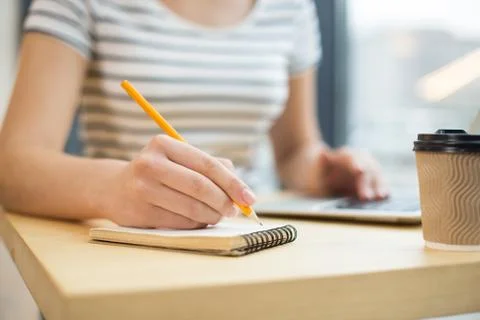 Selective focus of a pencil being in use Stock Photos