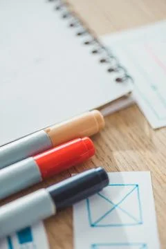 Selective focus pens web sketches Stock Photos