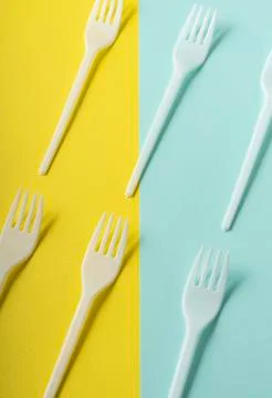Selective focus, plastic white forks Stock Photos