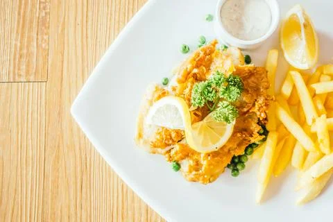 Selective focus point on fish and chips - Filter effect Processing Stock Photos