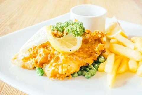 Selective focus point on fish and chips - Filter effect Processing Stock Photos