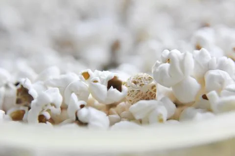 Selective focus at the popcorn with no additives Stock Photos