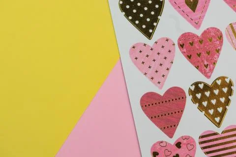 Selective focus, postcard with hearts Stock Photos