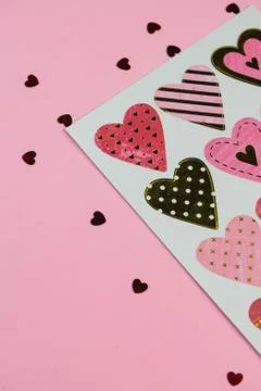 Selective focus, postcard with hearts Stock Photos
