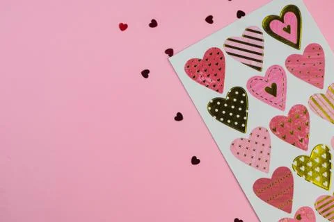Selective focus, postcard with hearts Stock Photos