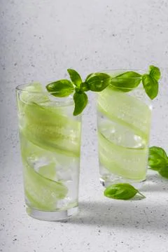 Selective focus, refreshing drink with cucumber Stock Photos