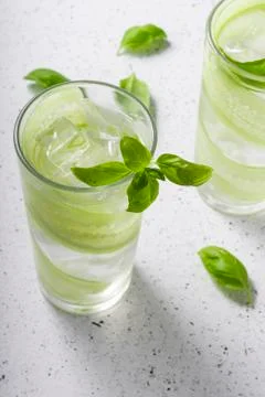 Selective focus, refreshing drink with cucumber Stock Photos