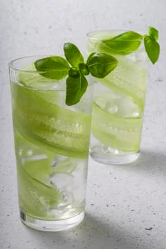 Selective focus, refreshing drink with cucumber Stock Photos
