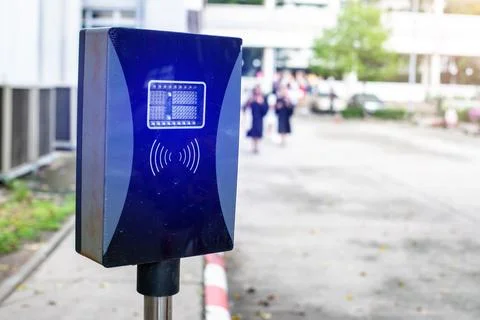 Selective focus to RFID reader for automatic barrier gate system. Parking a.. Stock Photos