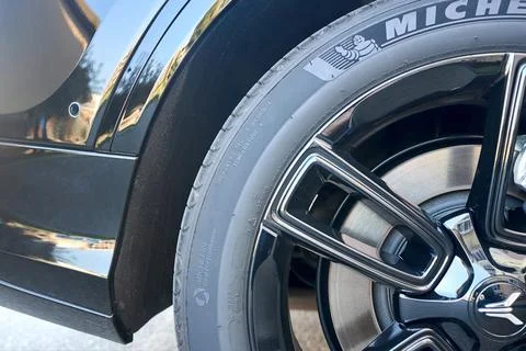 Selective focus on right side of front bumper decorative element side parki.. Stock Photos