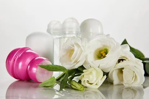 Selective focus roll bottles deodorant Stock Photos