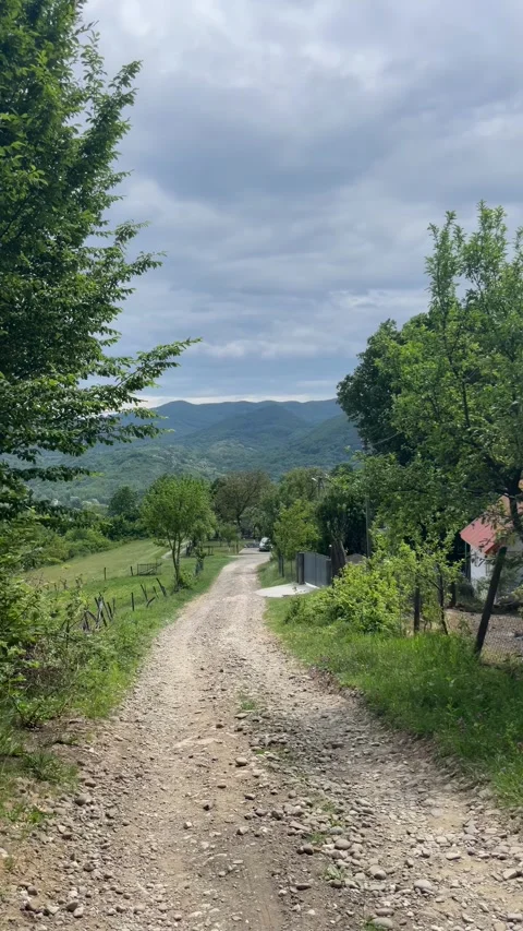 Selective focus rural road in mountain village Stock Footage 335589776