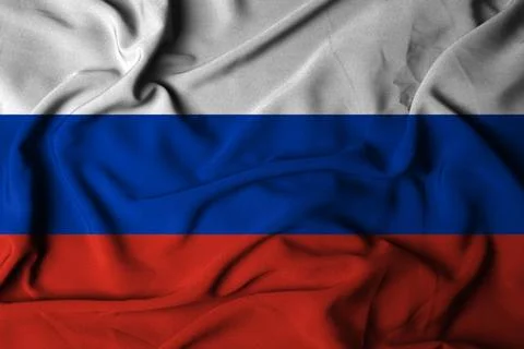 Selective focus of russian flag, with waving fabric texture. Stock Illustration